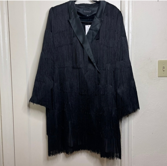 Eloquii Tuxedo Black Fringe Dress [Size 16] - Picture 4 of 5